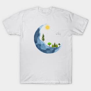 How beautiful is nature, the moon with the birds, with the sun with the trees T-Shirt